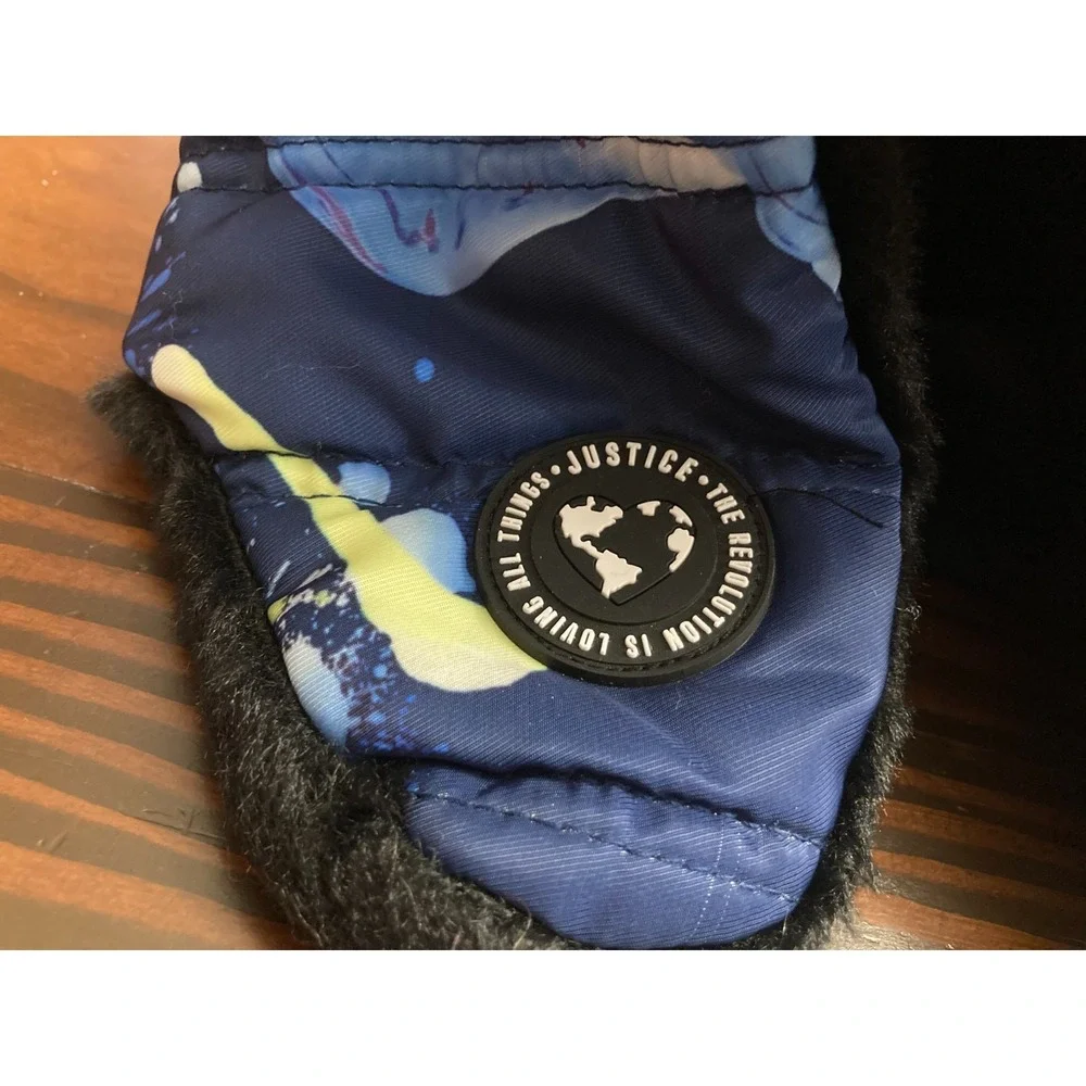 Justice Splatter Hat‎ with Ear Flaps Winter One Size Kids Colorful Black Trapper